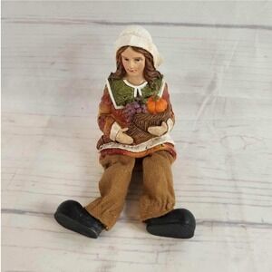 Thanksgiving Harvest Pilgrim Woman Loose Legs - Holding Basket Figurine Decor‎